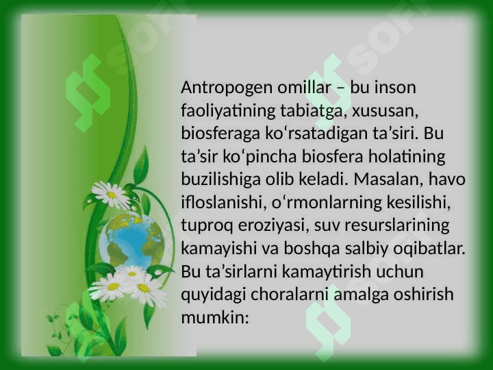 Antropogen omillarning biosferaga salbiy ta’sirini kamaytirish 3