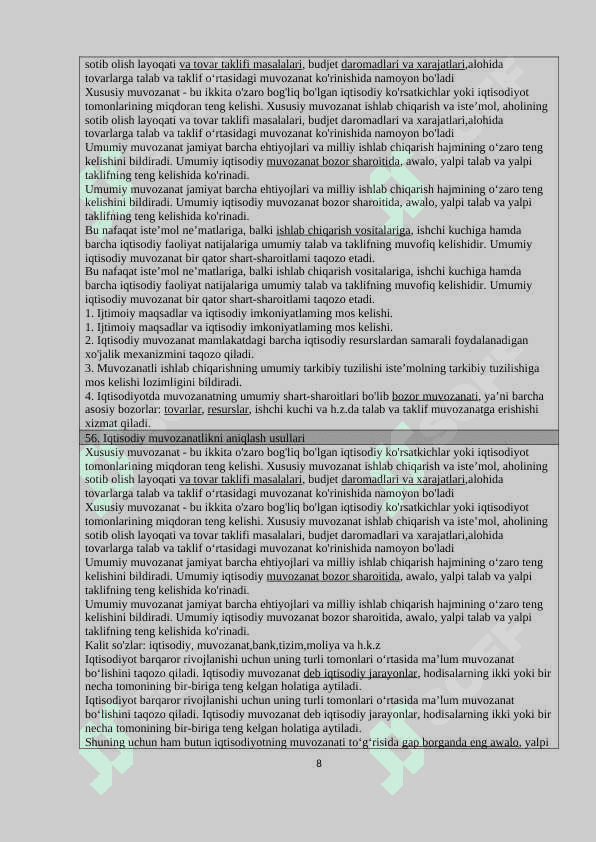 iqtisodiyot yo'nalishidagilar uchun savolnoma javoblari 51-100 gacha 8