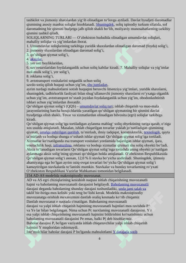 iqtisodiyot yo'nalishidagilar uchun savolnoma javoblari 151-200 gacha 6