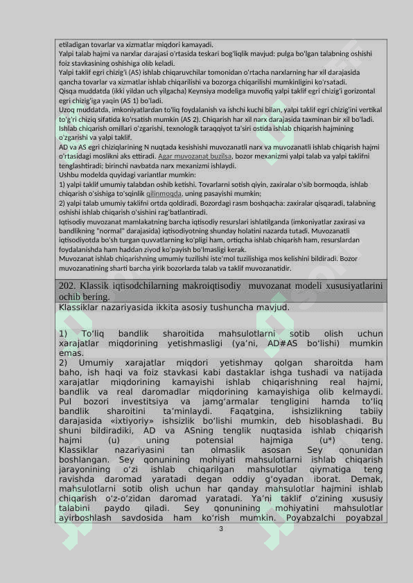 iqtisodiyot yo'nalishidagilar uchun savolnoma javoblari 201-250 gacha 3