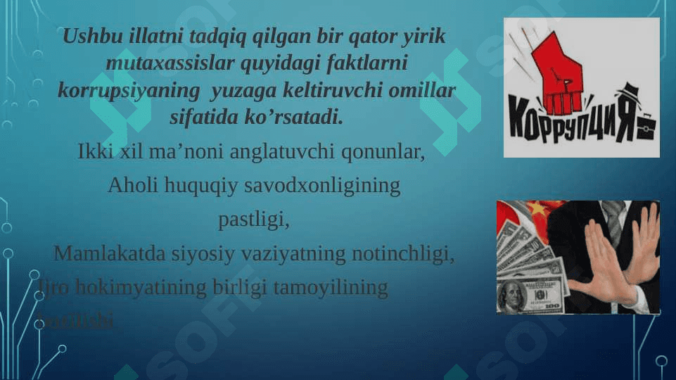 KORRUPSIYAGA QARSHI KURASHISH –  JAMIYAT TARAQQIYOTINING ASOSI pptx 6