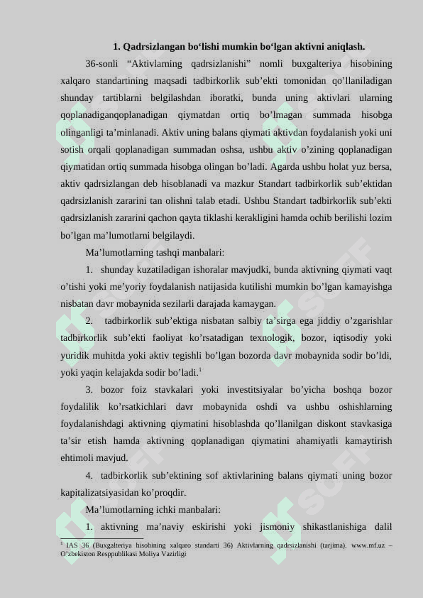 Aktivlarning qadrsizlanishi. 2
