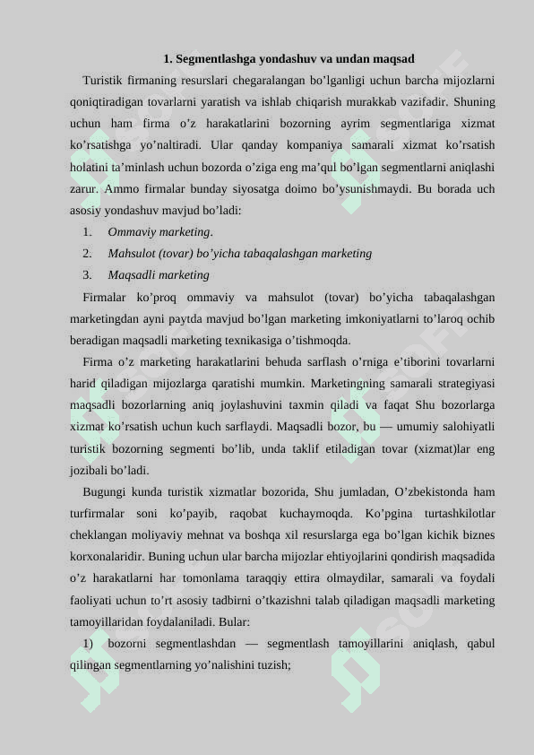 Turistik bozorni segmentlash 2