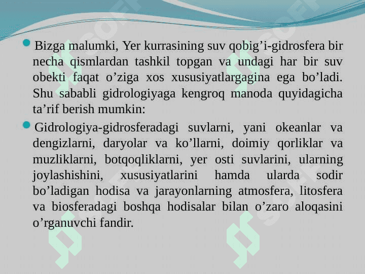 Umumiy gidrologiya va iqlimshunoslik fanining nazariy mashg’ulоtlari mazmuni 4