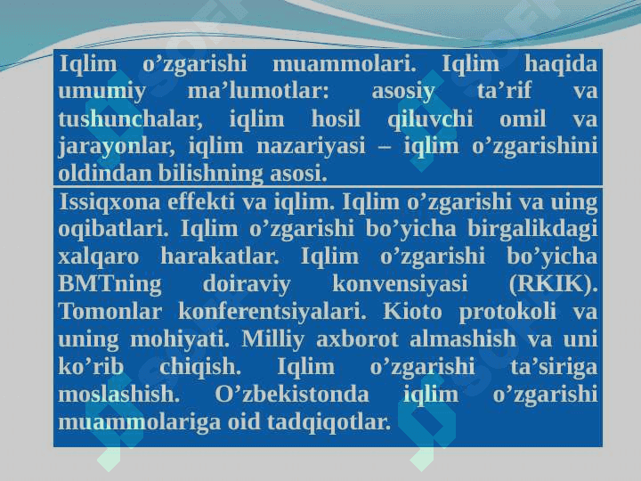 Umumiy gidrologiya va iqlimshunoslik fanining nazariy mashg’ulоtlari mazmuni 5