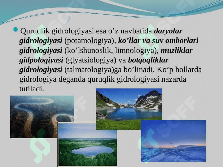 Umumiy gidrologiya va iqlimshunoslik fanining nazariy mashg’ulоtlari mazmuni 8