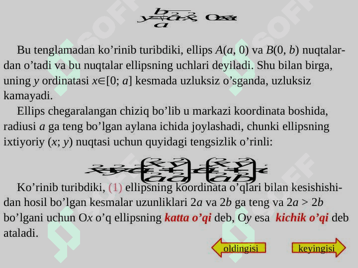 Ellips ta’rifi. Kanonik tenglamasi, xossalari. Giperbola ta’rifi. Kanonik tenglamasi, xossalari 8
