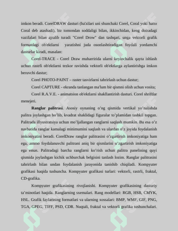 CorelDraw grafik dasturida xossalar paneli, Ranglar 4