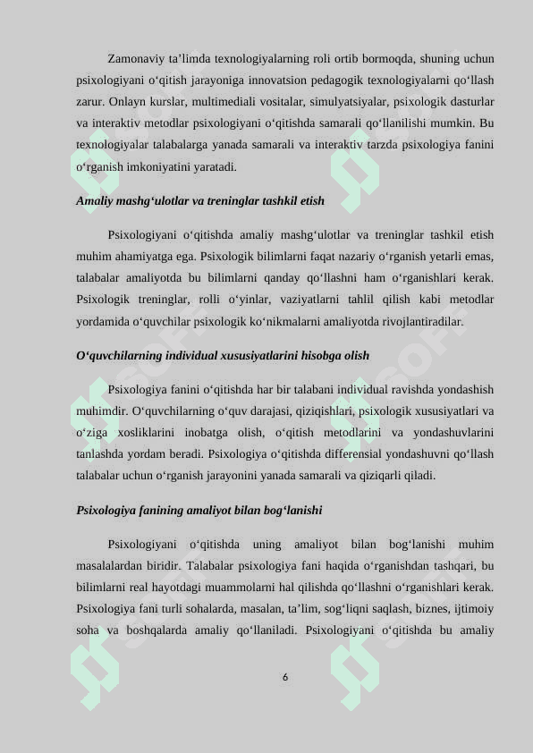 PSIXOLOGIYANI O`QITISHNING UMUMIY MASALALARI 30 kurs ishi.docx 6