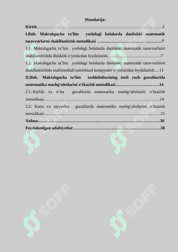 Maktabgacha ta’lim yoshdagi bolalarda dastlabki matematik tasavvurlarni shakllantirish metodikasi. 2