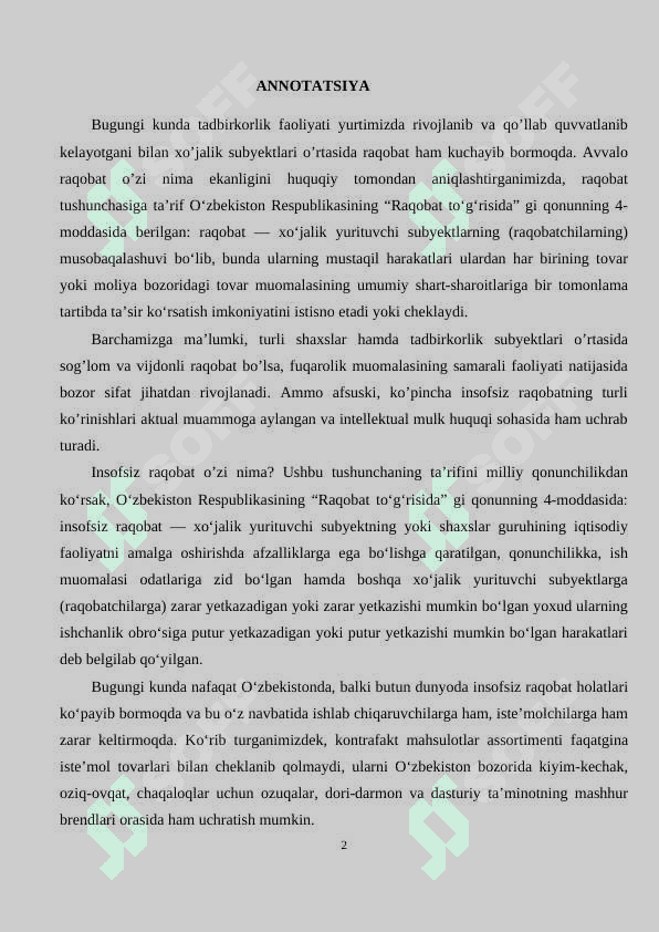 INSOFSIZ RAQOBAT HOLATLARIGA YO’L QO’YMASLIK HAMDA UNI OLDINI OLISNI TAKOMILLASHTIRISH CHORA-TADBIRLARI 2