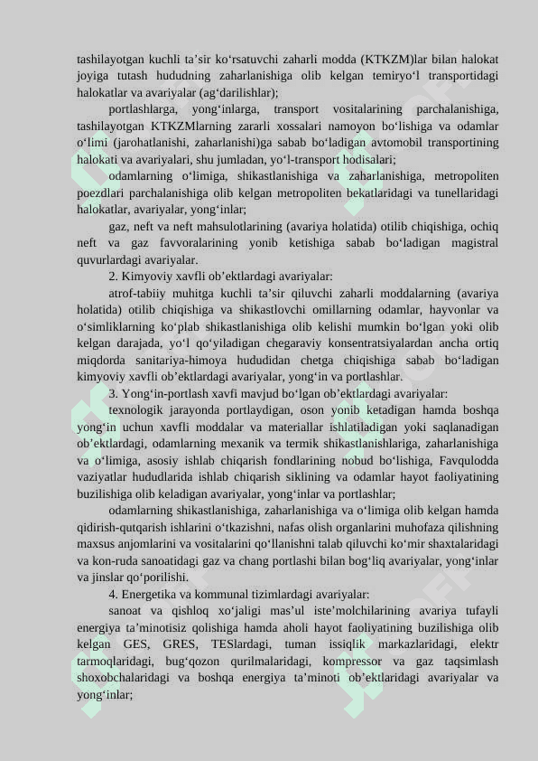 Texnogen xususiyatli favqulodda vaziyatlar ualrdan himoyalanish 3