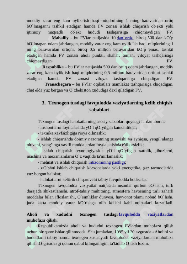 Texnogen xususiyatli favqulodda vaziyatlar ualrdan himoyalanish 8
