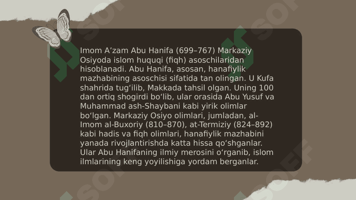 Hanafiy mazhabi rivojida Markaziy Osiyo faqihlarining roli va hissasi. 4