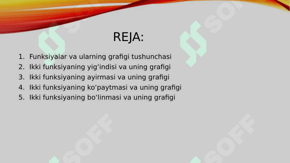 Ikki funksiya yigʻindisi,koʻpaytmasi,ayirmasi va boʻlinmasining grafiklari 2