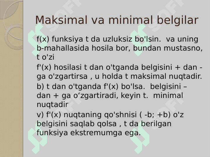 Birinchi tartibli hosila yordamida funksiyalarning ekstremumlarini tekshirish 8