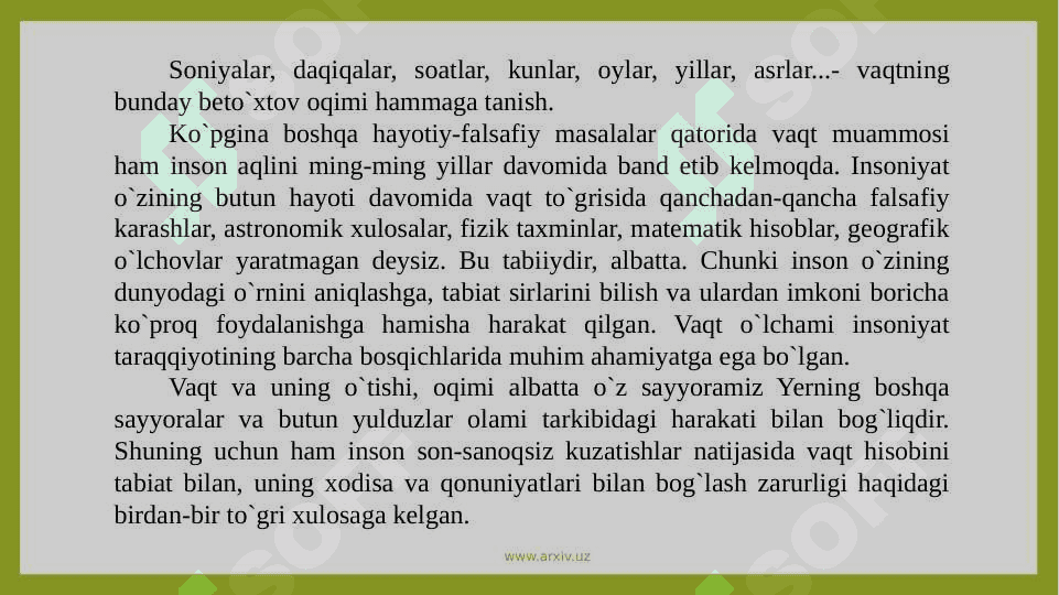 Vaqtning о`lchov birliklari.Kalendarning tabiat xodisalari  bilan bog`liqligi 3
