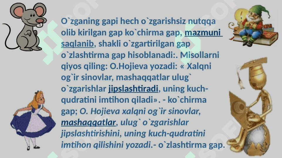 KO`CHIRMA VA O`ZLASHTIRMA GAPLAR . 2