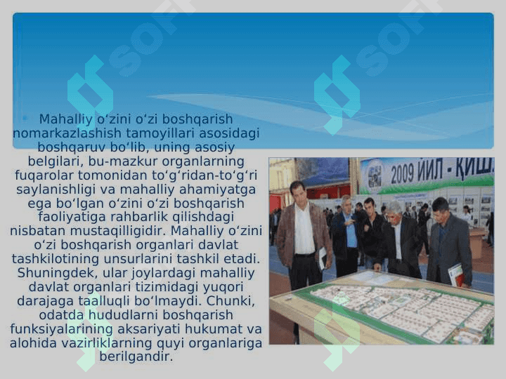 Mahalliy davlat hokimiyati asoslari. Fuqarolarning o‘zini o‘zi boshqarish 4