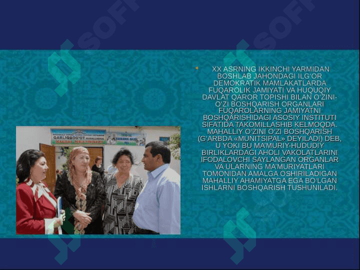 Mahalliy davlat hokimiyati asoslari. Fuqarolarning o‘zini o‘zi boshqarish 7