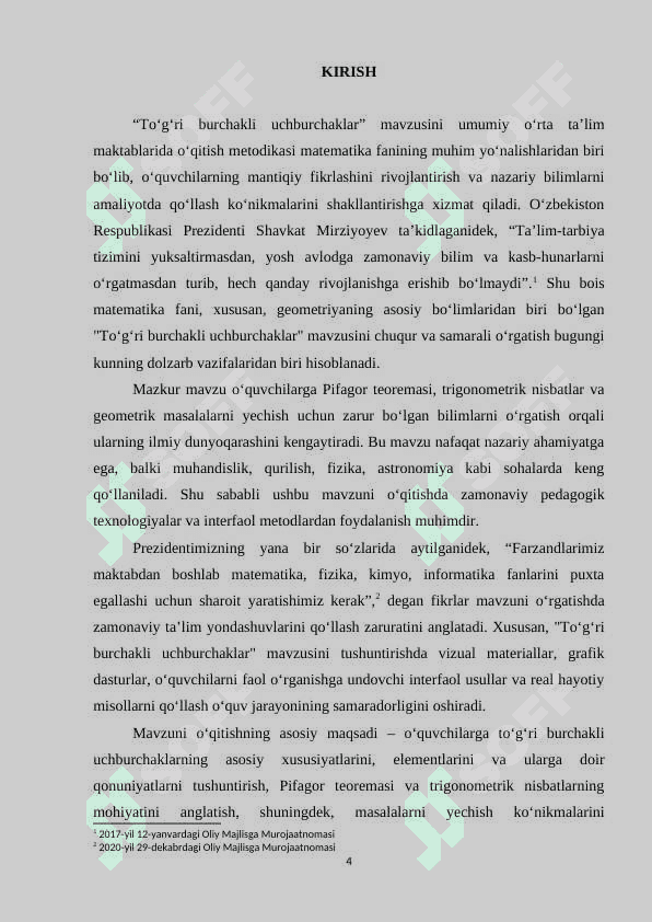 Umumiy o'rta ta'lim maktablarida geometriya kursida "To'g'ri burchakli uchburchaklar" mavzusini o'qitish metodikasi 4