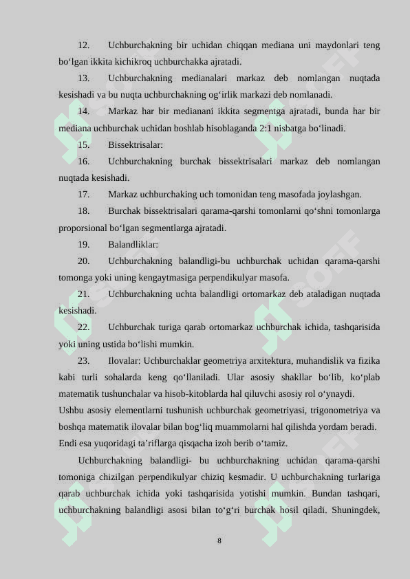 Umumiy o'rta ta'lim maktablarida geometriya kursida "To'g'ri burchakli uchburchaklar" mavzusini o'qitish metodikasi 8