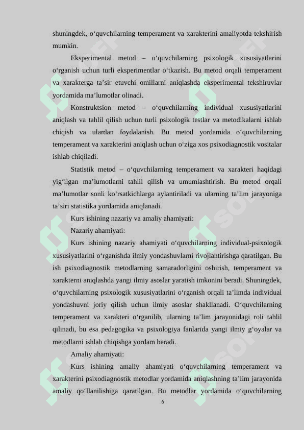 O‘quvchilarning individual-psixologik xususiyatlari psixodiagnostikasi: temperament va xarakter 6