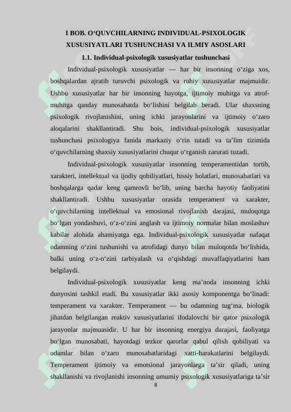 O‘quvchilarning individual-psixologik xususiyatlari psixodiagnostikasi: temperament va xarakter 8
