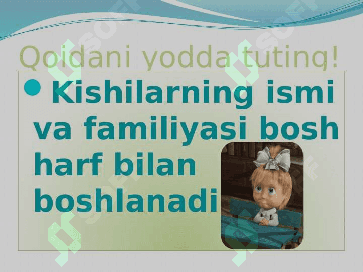 2-sinf. Fan:Ona tili. Mavzu:Kishilarning ismi va familiyasida bosh harf. 4