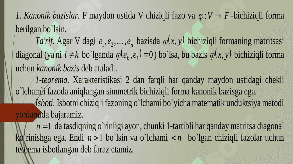 Kvadaritik formani kanonik                             shaklda kеltirish. 3
