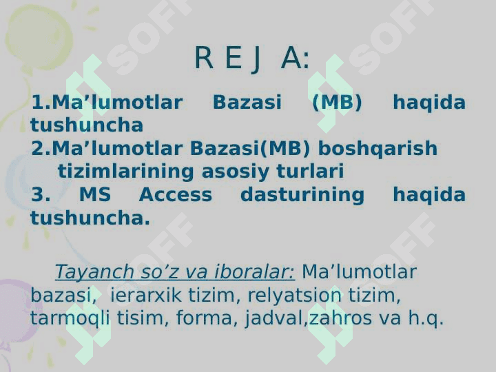 MA’LUMOTLAR BAZASINI TASHKIL QILISH VA BOSHQARISH TIZIMLARI 2