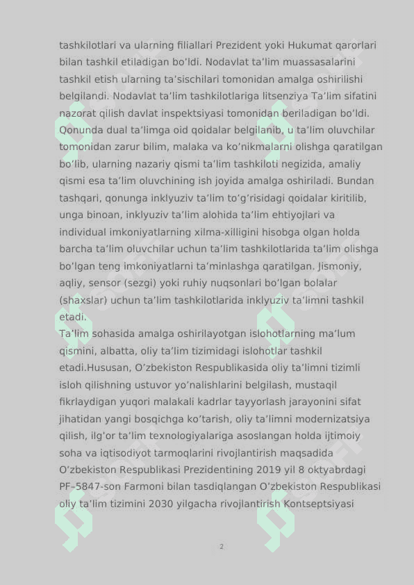 O’ZBEKISTON RESPUBLIKASI TA’LIM TIZIMIDA MODERNIZASIYA JARAYONLARI 2