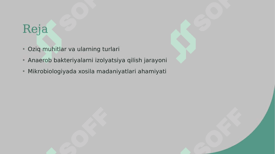 Oziq muhitlar. Anaerob bakteriyalarning sof xosilasini ajratish bosqichlari 2