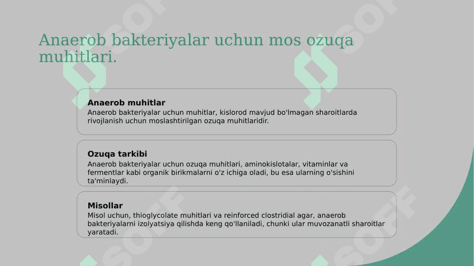 Oziq muhitlar. Anaerob bakteriyalarning sof xosilasini ajratish bosqichlari 6