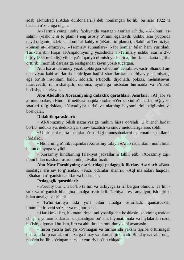 Pedagogika tarixi fan sifatida. Eng qadimgi davrlardan XVII asrning birinchi yarmigacha Markaziy Osiyoda  pedagogik fikrlar taraqqiyoti 8