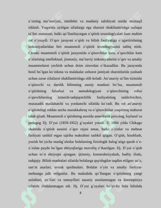 Biologiyadan sinfdan  tashqari   ishlarni  muammoli   ta’lim texnologiyasi asosida  loyihalashtirish 8