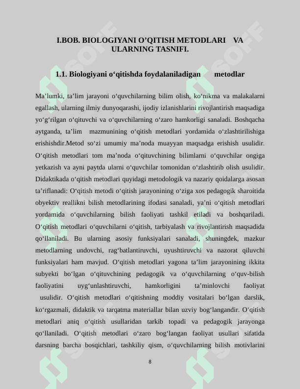 Biologiyani o’qitishda loyihalash texnologiyasidan foydalanishning ta’lim jaryonida o’rni 8