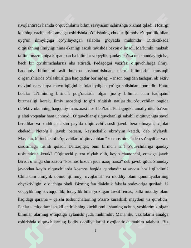 Biologiyani o’qitishda  izlanuvchanilik texnologiyalari  asosida biologiyadan mashg’ulotlar loyihalashtirish 5