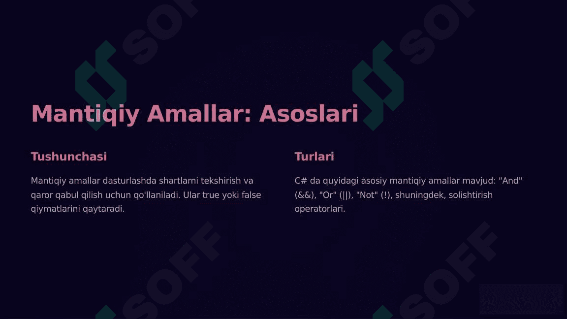 C# Dasturlash Tilidagi Mantiqiy Amallar 2