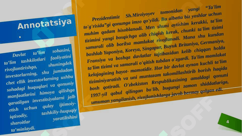 O’zbekiton Respublikasi Ta’lim to’g’risidagi qonuni 4