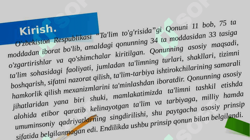 O’zbekiton Respublikasi Ta’lim to’g’risidagi qonuni 5