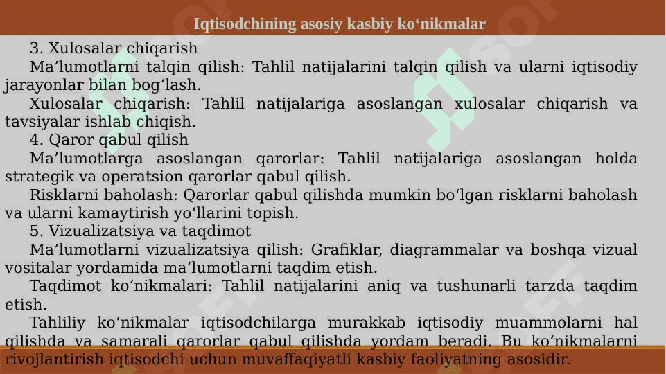 Iqtisodchi mutaxassisning kasbiy ko‘nikmalari 8