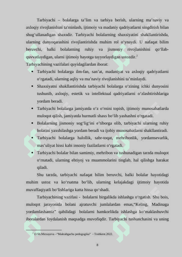 Tarbiyachi va uning jamiyatda tutgan o‘rni 8