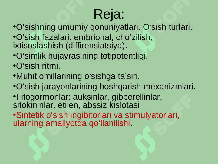 O‘simliklarning o‘sishi va rivojlanishi fiziologiyasi 2