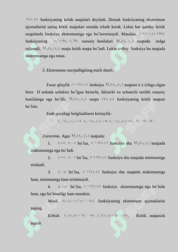 Ikki o'zgaruvchili funksiyaning xususiy hosilalari va ekstremumi. 3