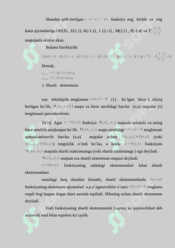 Ikki o'zgaruvchili funksiyaning xususiy hosilalari va ekstremumi. 7
