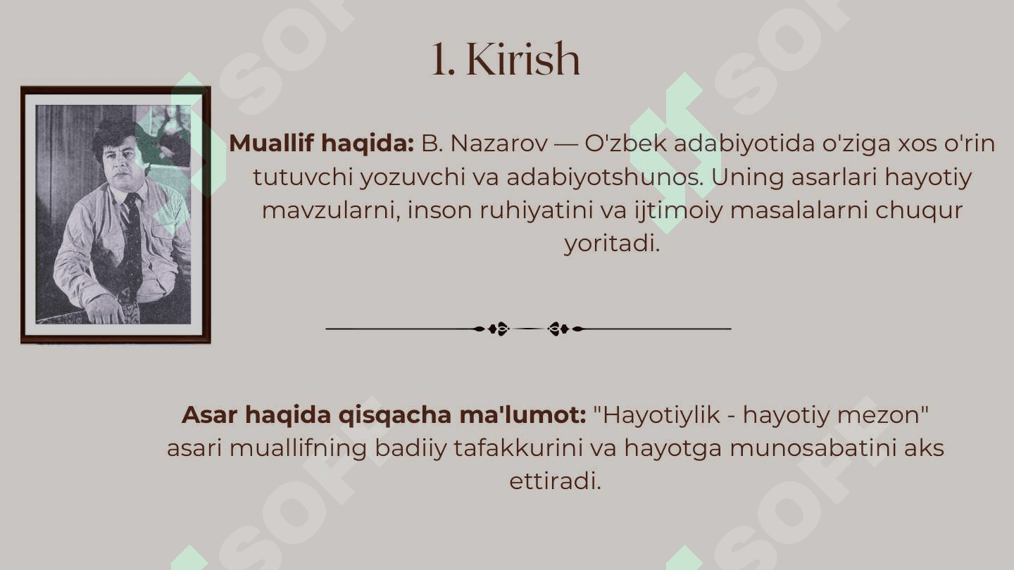 B.Nazarovning "Hayotiylik hayotiy mezon" asari 2