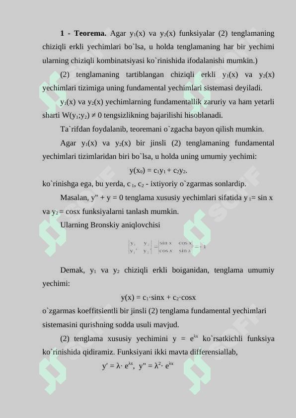 O`zgarmas koeffitsientli chiziqli differensial tenglamalar. Differensial tenglamalar sistemasi 4