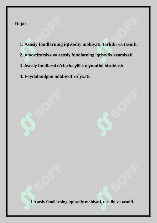 Asosiy fondlarning o`rtacha yillik qiymatini hisoblash. 2