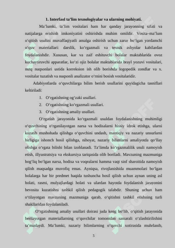 INTERFAOL USULLAR VA ULARDAN  TA’LIM TIZIMIDA FOYDALANISHNING DIDAKTIK IMKONIYATLARI 5
